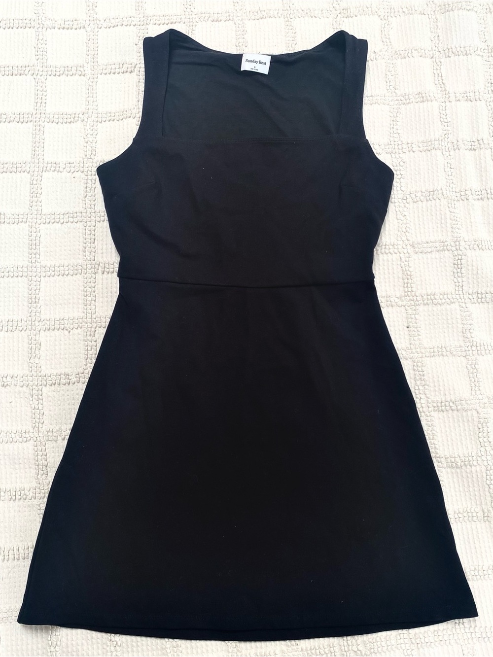 Sunday Best square neck jersey knit and mesh little black mini dress size S